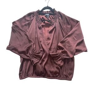 Women’s L Banana Repub Drapey Flowy Quiet Luxury Blouse Brown Wine Chocolate EUC